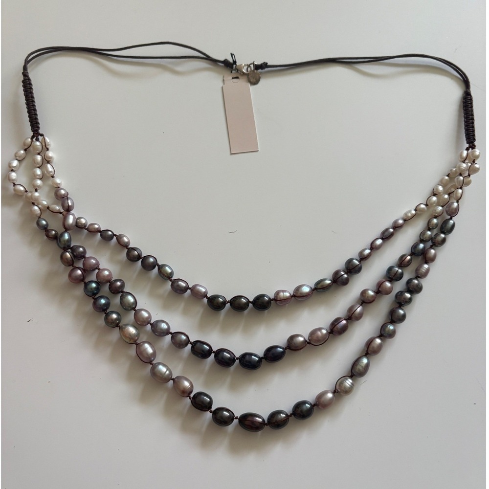 Peyote Bird Free Spirit 3-Strand Ombre Pearl Sterling Silver Necklace Brown NWT